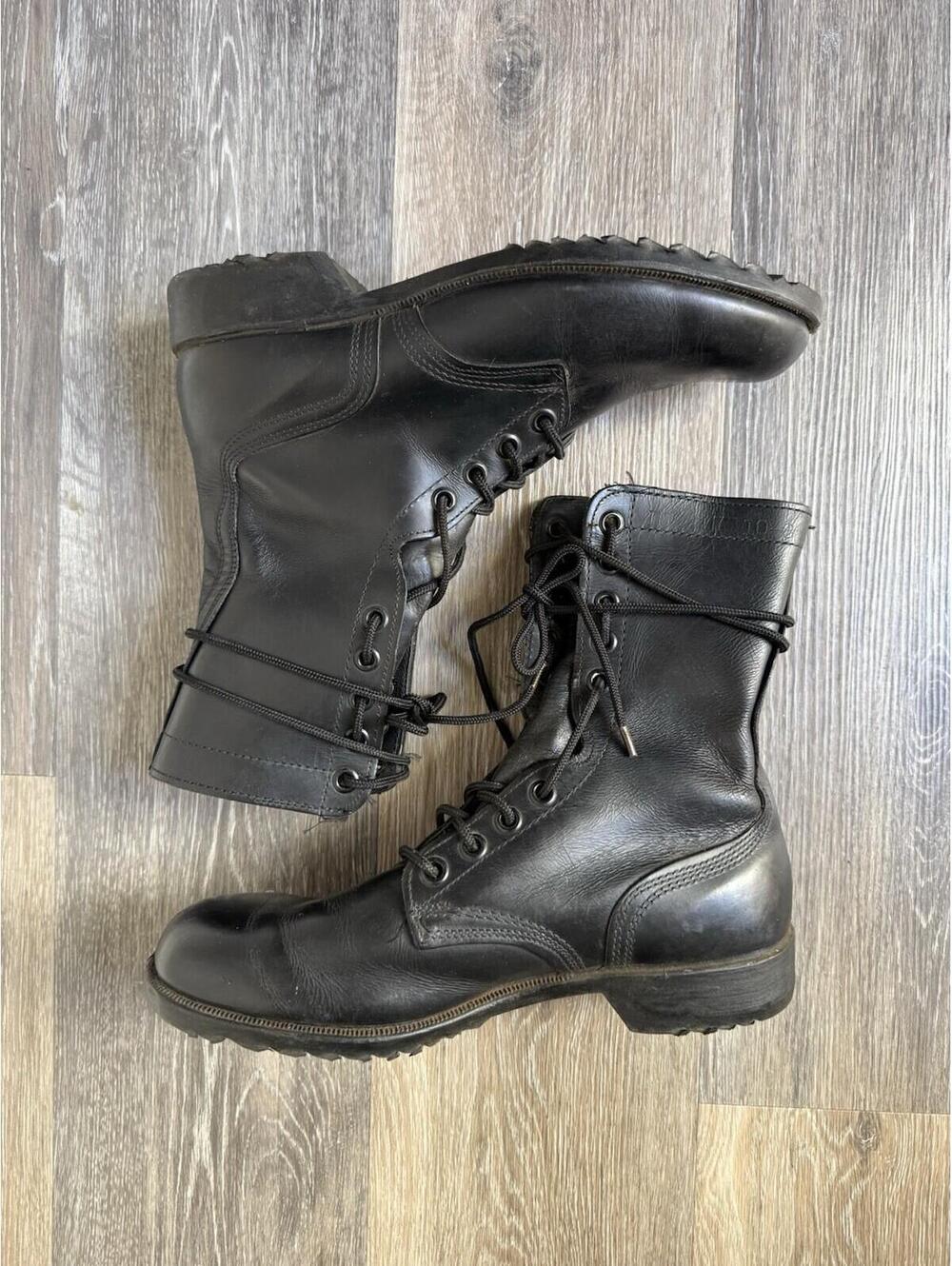 Vintage 1977 Genesco Black Leather Combat Boots Military Lace Up 10.5R Mens
